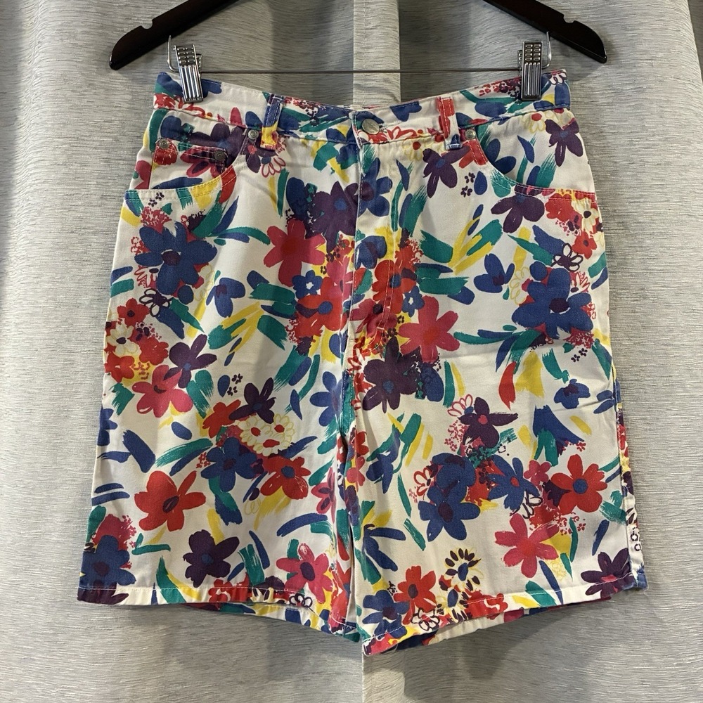 Vintage Sasson Floral Denim Hi‎ Waist Shorts 80s